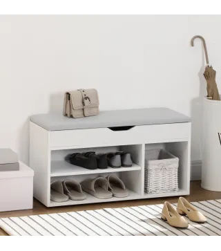 Armario Zapatero para Almacenamiento Banco de Zapatero con Asiento Estantes Cajón y Cojín Dos Niveles para Entrada y Recibidores