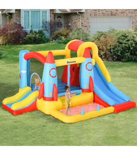 Castillo Hinchable para Niños +3 Años con 2 Toboganes Piscina y Zona de Salto 330x265x185 cm Multicolor