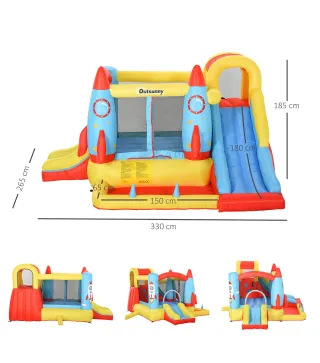 Castillo Hinchable con 2 Toboganes Cama de Salto y Piscina para Niños +3 Años con Inflador y Bolsa de Transporte para Interior E