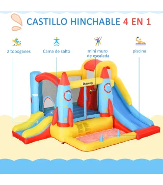Castillo Hinchable con 2 Toboganes Cama de Salto y Piscina para Niños +3 Años con Inflador y Bolsa de Transporte para Interior E
