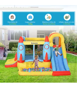 Castillo Hinchable con 2 Toboganes Cama de Salto y Piscina para Niños +3 Años con Inflador y Bolsa de Transporte para Interior E