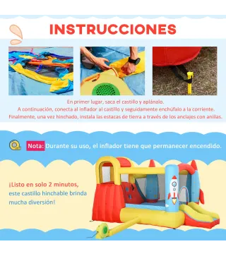 Castillo Hinchable con 2 Toboganes Cama de Salto y Piscina para Niños +3 Años con Inflador y Bolsa de Transporte para Interior E