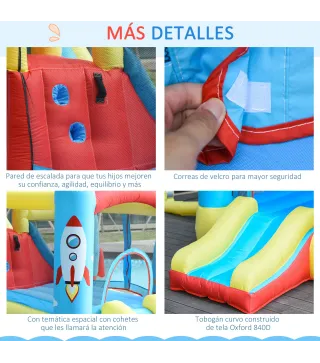 Castillo Hinchable con 2 Toboganes Cama de Salto y Piscina para Niños +3 Años con Inflador y Bolsa de Transporte para Interior E