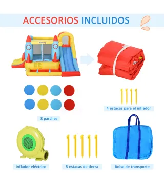 Castillo Hinchable con 2 Toboganes Cama de Salto y Piscina para Niños +3 Años con Inflador y Bolsa de Transporte para Interior E