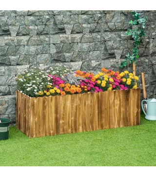 Jardinera de Madera Jardinera Elevada para Cultivos Verduras Flores en Patio Balcón Terraza 120x40x40 cm Carbonizada