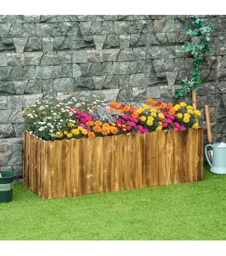 Jardinera de Madera Jardinera Elevada para Cultivos Verduras Flores en Patio Balcón Terraza 120x40x40 cm Carbonizada