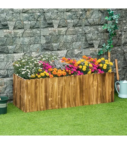 Jardinera de Madera Jardinera Elevada para Cultivos Verduras Flores en Patio Balcón Terraza 120x40x40 cm Carbonizada