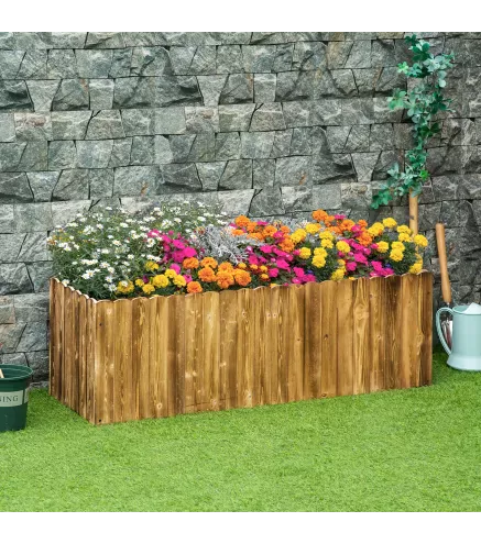 Jardinera de Madera Jardinera Elevada para Cultivos Verduras Flores en Patio Balcón Terraza 120x40x40 cm Carbonizada
