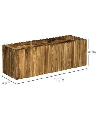 Jardinera de Madera Jardinera Elevada para Cultivos Verduras Flores en Patio Balcón Terraza 120x40x40 cm Carbonizada
