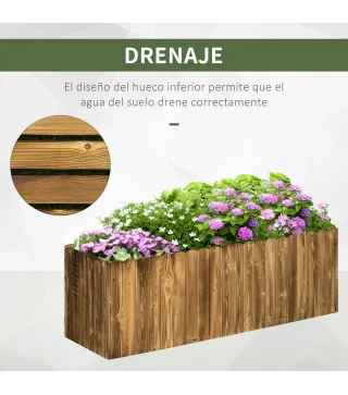Jardinera de Madera Jardinera Elevada para Cultivos Verduras Flores en Patio Balcón Terraza 120x40x40 cm Carbonizada