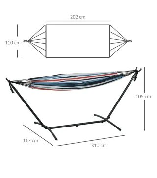 Hamaca con Soporte 310x117cm para Camping con Altura Ajustable y Bolsa de Transporte Carga 120 kg Rayas Azul y Blanco