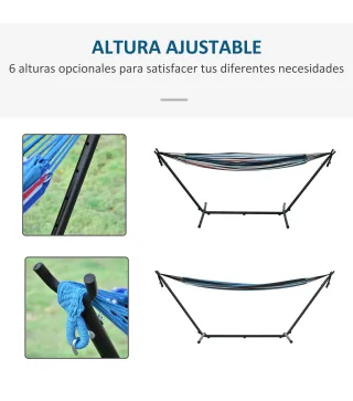 Hamaca con Soporte 310x117cm para Camping con Altura Ajustable y Bolsa de Transporte Carga 120 kg Rayas Azul y Blanco