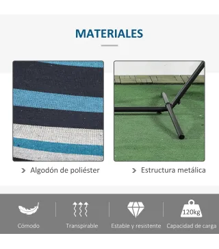 Hamaca con Soporte 310x117cm para Camping con Altura Ajustable y Bolsa de Transporte Carga 120 kg Rayas Azul y Blanco