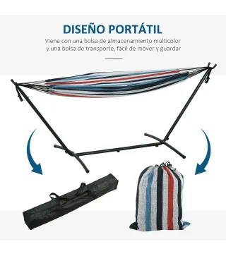 Hamaca con Soporte 310x117cm para Camping con Altura Ajustable y Bolsa de Transporte Carga 120 kg Rayas Azul y Blanco