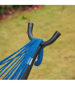 Hamaca con Soporte 310x117cm para Camping con Altura Ajustable y Bolsa de Transporte Carga 120 kg Rayas Azul y Blanco