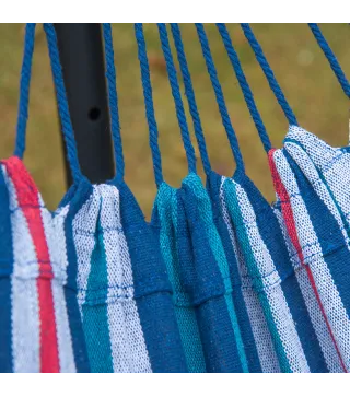 Hamaca con Soporte 310x117cm para Camping con Altura Ajustable y Bolsa de Transporte Carga 120 kg Rayas Azul y Blanco