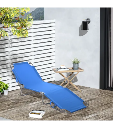 Tumbona de Jardín Plegable con Respaldo Ajustable en 5 Posiciones Carga 120 kg para Terraza Piscina 187x55x24 cm Azul