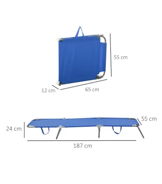 Tumbona de Jardín Plegable con Respaldo Ajustable en 5 Posiciones Carga 120 kg para Terraza Piscina 187x55x24 cm Azul