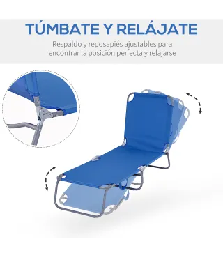 Tumbona de Jardín Plegable con Respaldo Ajustable en 5 Posiciones Carga 120 kg para Terraza Piscina 187x55x24 cm Azul