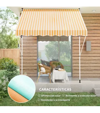 Toldo Manual Retráctil 300x150x170-280 cm con Altura Ajustable Manivela y Protección Solar para Terraza Naranja