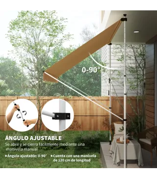 Toldo Manual Retráctil 300x150x170-280 cm con Altura Ajustable Manivela y Protección Solar para Terraza Naranja