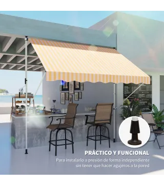 Toldo Manual Retráctil 300x150x170-280 cm con Altura Ajustable Manivela y Protección Solar para Terraza Naranja