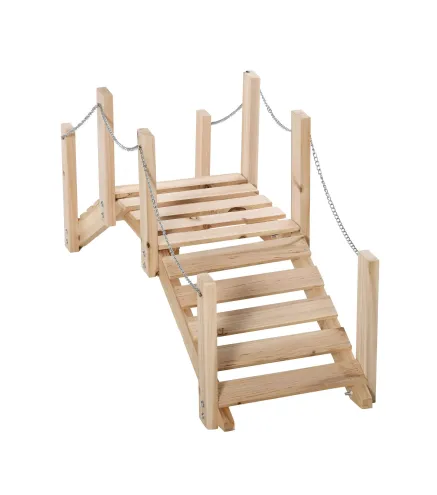 Puente de Jardín de Madera con Pasamanos Puente Decorativo para Estanque Carga 5 kg 100x32x48 cm Natural