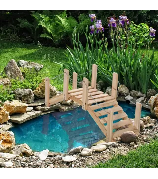 Puente de Jardín de Madera con Pasamanos Puente Decorativo para Estanque Carga 5 kg 100x32x48 cm Natural