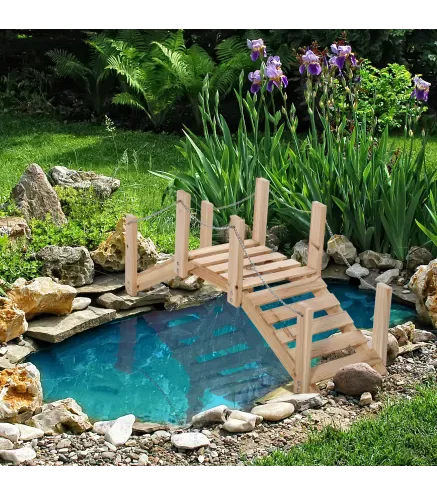 Puente de Jardín de Madera con Pasamanos Puente Decorativo para Estanque Carga 5 kg 100x32x48 cm Natural
