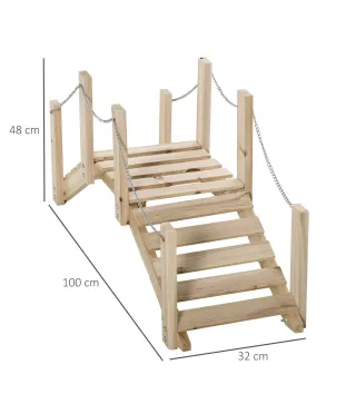 Puente de Jardín de Madera con Pasamanos Puente Decorativo para Estanque Carga 5 kg 100x32x48 cm Natural