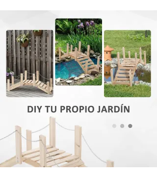 Puente de Jardín de Madera con Pasamanos Puente Decorativo para Estanque Carga 5 kg 100x32x48 cm Natural