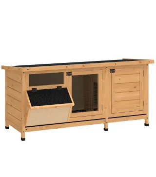 Jaula para Conejos con Techo Asfáltico Abatible Puertas con Pestillo Bandejas Extraíbles Comedero 112x50x54 cm Amarillo