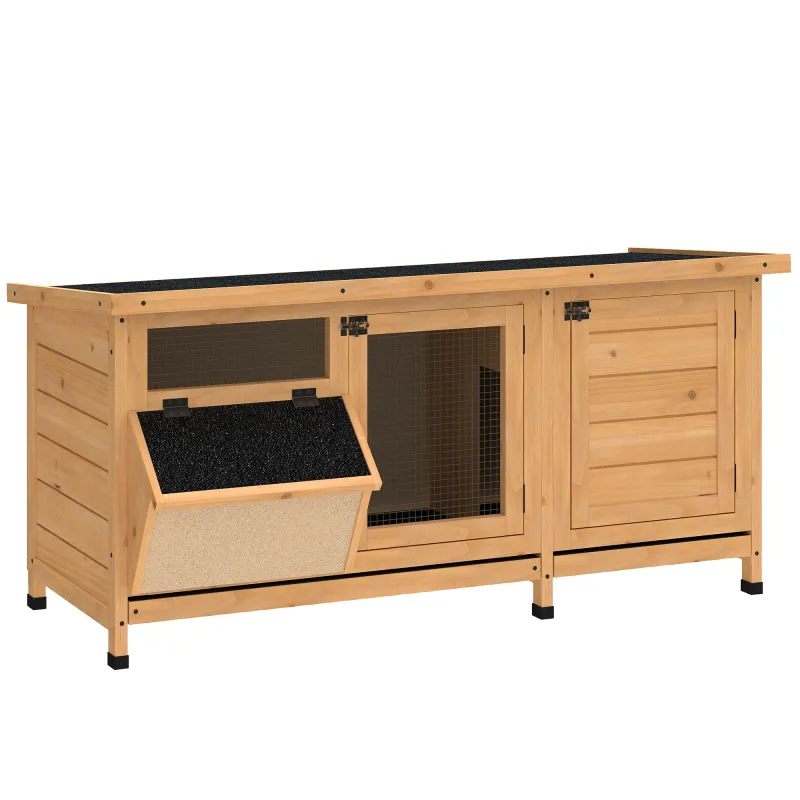 Jaula para Conejos con Techo Asfáltico Abatible Puertas con Pestillo Bandejas Extraíbles Comedero 112x50x54 cm Amarillo