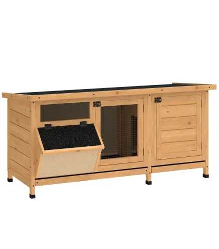 Jaula para Conejos con Techo Asfáltico Abatible Puertas con Pestillo Bandejas Extraíbles Comedero 112x50x54 cm Amarillo