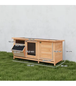 Jaula para Conejos con Techo Asfáltico Abatible Puertas con Pestillo Bandejas Extraíbles Comedero 112x50x54 cm Amarillo