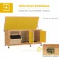 Jaula para Conejos con Techo Asfáltico Abatible Puertas con Pestillo Bandejas Extraíbles Comedero 112x50x54 cm Amarillo