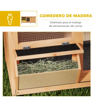 Jaula para Conejos con Techo Asfáltico Abatible Puertas con Pestillo Bandejas Extraíbles Comedero 112x50x54 cm Amarillo