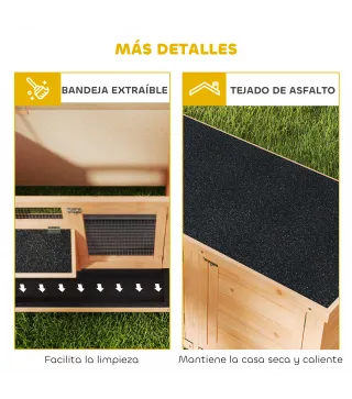 Jaula para Conejos con Techo Asfáltico Abatible Puertas con Pestillo Bandejas Extraíbles Comedero 112x50x54 cm Amarillo