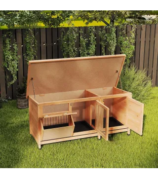 Jaula para Conejos con Techo Asfáltico Abatible Puertas con Pestillo Bandejas Extraíbles Comedero 112x50x54 cm Amarillo