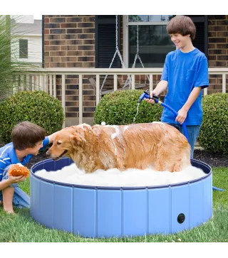 Piscina Plegable para Perros Gatos Ø120x30 cm Bañera Portátil para Mascotas PVC Antideslizante Múltiples Usos para Interiores y