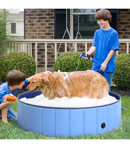 Piscina Plegable para Perros Gatos Ø120x30 cm Bañera Portátil para Mascotas PVC Antideslizante Múltiples Usos para Interiores y