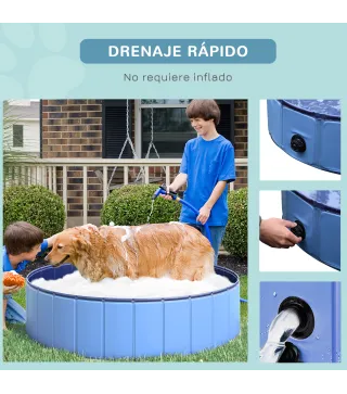 Piscina Plegable para Perros Gatos Ø120x30 cm Bañera Portátil para Mascotas PVC Antideslizante Múltiples Usos para Interiores y