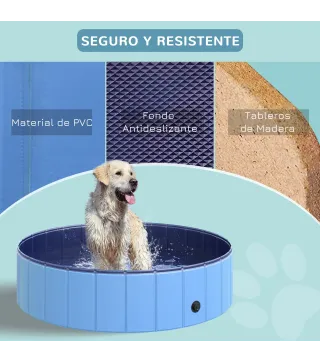 Piscina Plegable para Perros Gatos Ø120x30 cm Bañera Portátil para Mascotas PVC Antideslizante Múltiples Usos para Interiores y