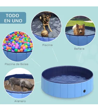 Piscina Plegable para Perros Gatos Ø120x30 cm Bañera Portátil para Mascotas PVC Antideslizante Múltiples Usos para Interiores y
