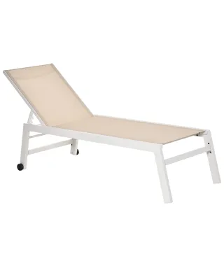 Tumbona de Jardín de Aluminio Tumbona Exterior con Respaldo Reclinable en 5 Posiciones Carga 120 kg 169x65x102 cm Beige