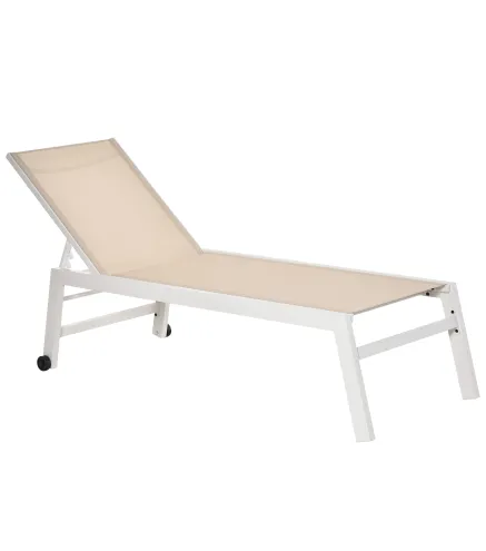 Tumbona de Jardín de Aluminio Tumbona Exterior con Respaldo Reclinable en 5 Posiciones Carga 120 kg 169x65x102 cm Beige