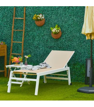 Tumbona de Jardín de Aluminio Tumbona Exterior con Respaldo Reclinable en 5 Posiciones Carga 120 kg 169x65x102 cm Beige