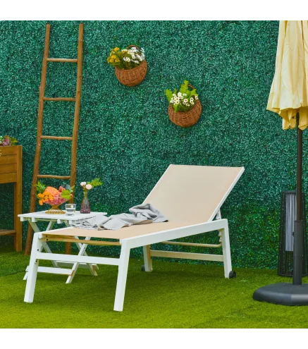 Tumbona de Jardín de Aluminio Tumbona Exterior con Respaldo Reclinable en 5 Posiciones Carga 120 kg 169x65x102 cm Beige