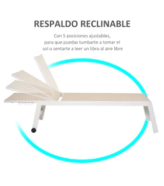 Tumbona de Jardín de Aluminio Tumbona Exterior con Respaldo Reclinable en 5 Posiciones Carga 120 kg 169x65x102 cm Beige
