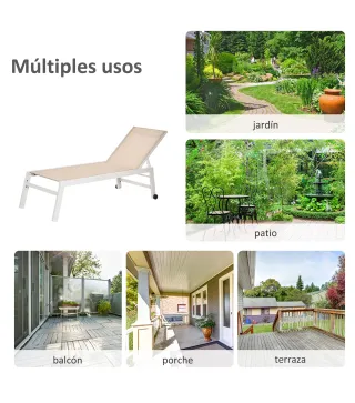 Tumbona de Jardín de Aluminio Tumbona Exterior con Respaldo Reclinable en 5 Posiciones Carga 120 kg 169x65x102 cm Beige